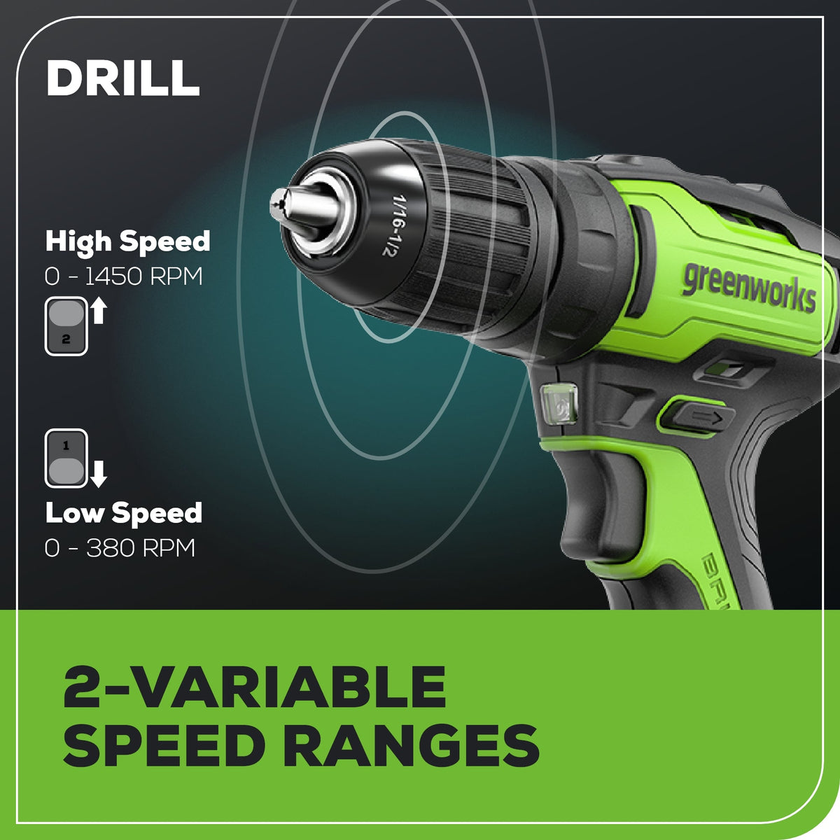 24V Brushless 1/2" 310 in/lbs Drill Kit: (2) 2Ah Batteries and Charger, 8-piece Bit Set and Tool Bag Included