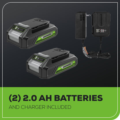 24V Brushless 1/2" 310 in/lbs Drill Kit: (2) 2Ah Batteries and Charger, 8-piece Bit Set and Tool Bag Included