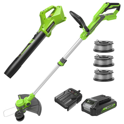 24V 12" Cordless Battery String Trimmer/Edger and 320CFM Leaf Blower Combo Kit w/ 2.0Ah Battery and Charger