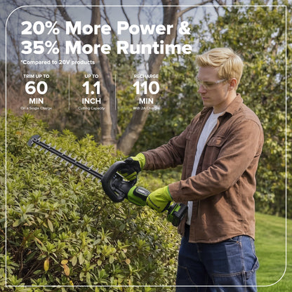 24V 22" Brushless (1.1" Cutting Capacity) Hedge Trimmer: 2.0Ah Battery and 30W Charger