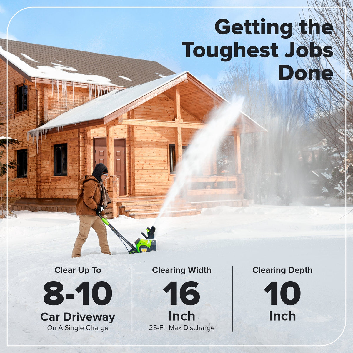 40V 16" Cordless Battery Snow Blower: 5.0 Ah Battery and Charger