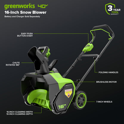 40V 16" Cordless Battery Snow Blower(Tool Only)
