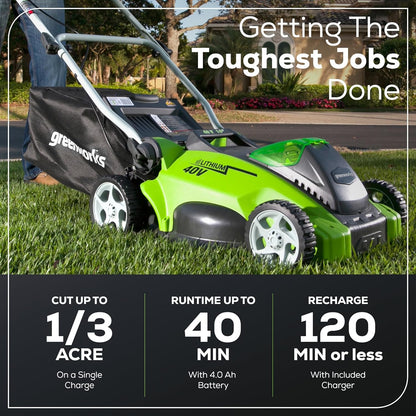 OPEN BOX 40V 16" Cordless Battery Push Lawn Mower: 4.0 Ah Battery and Charger, LM1604