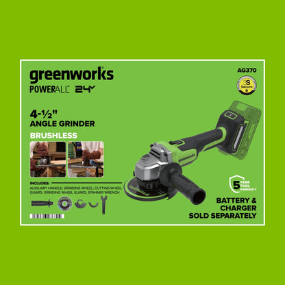 24V PowerAll Brushless 4-1/2" Angle Grinder Kit with Grinding Wheel & Accessories