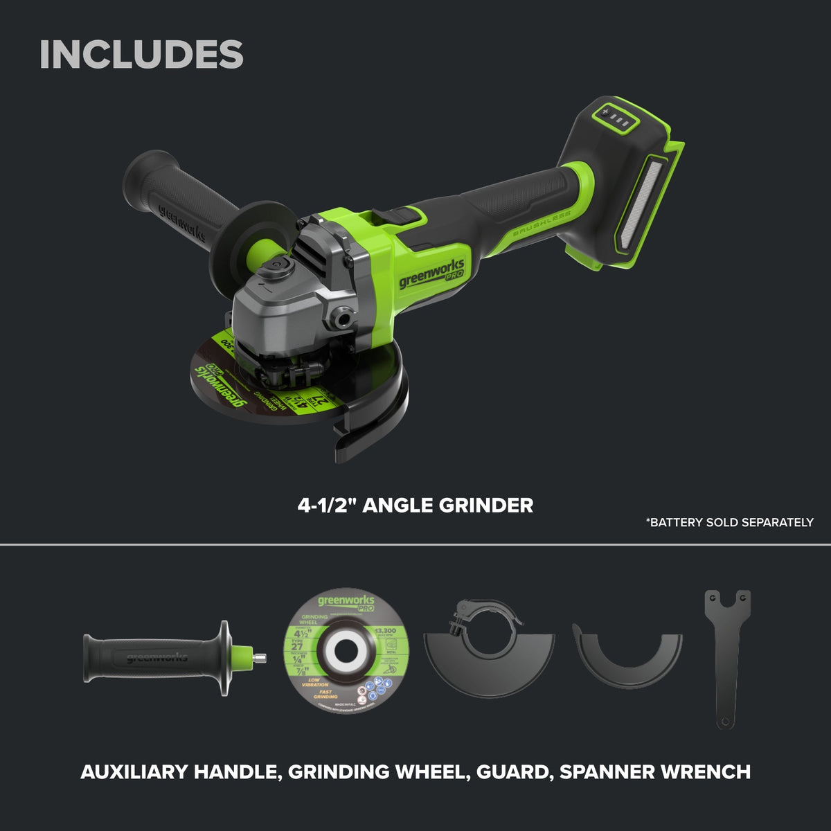 24V PowerAll Pro 4-1/2" Angle Grinder Kit with Grinding Wheel & 5-Pack of Turbo-Rim Diamond Wheels Set
