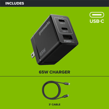 24V PowerAll Charger Set with 65W USB-C Charger Block and (1) 3' 100W USB-C Cable