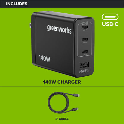 24V PowerAll Charger Set with 140W USB-C Charger Block and (2) 3.3' 100W USB-C Cables