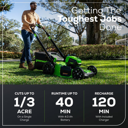40V 20" Cordless Battery 4-in-1 Push Lawn Mower: 4.0 Ah Battery and 2A Charger, LM2054