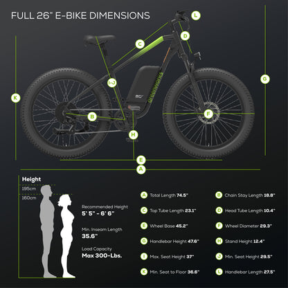 60V VENTURE Series 26" Fat Tire Electric Mountain Bike, 5Ah Battery and Charger