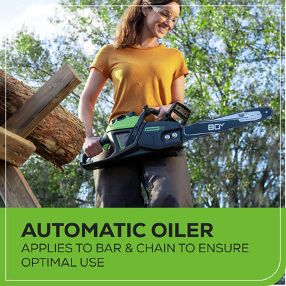 80V 16" 2.0kW Cordless Battery Chainsaw w/ 4.0 Ah Battery & Charger
