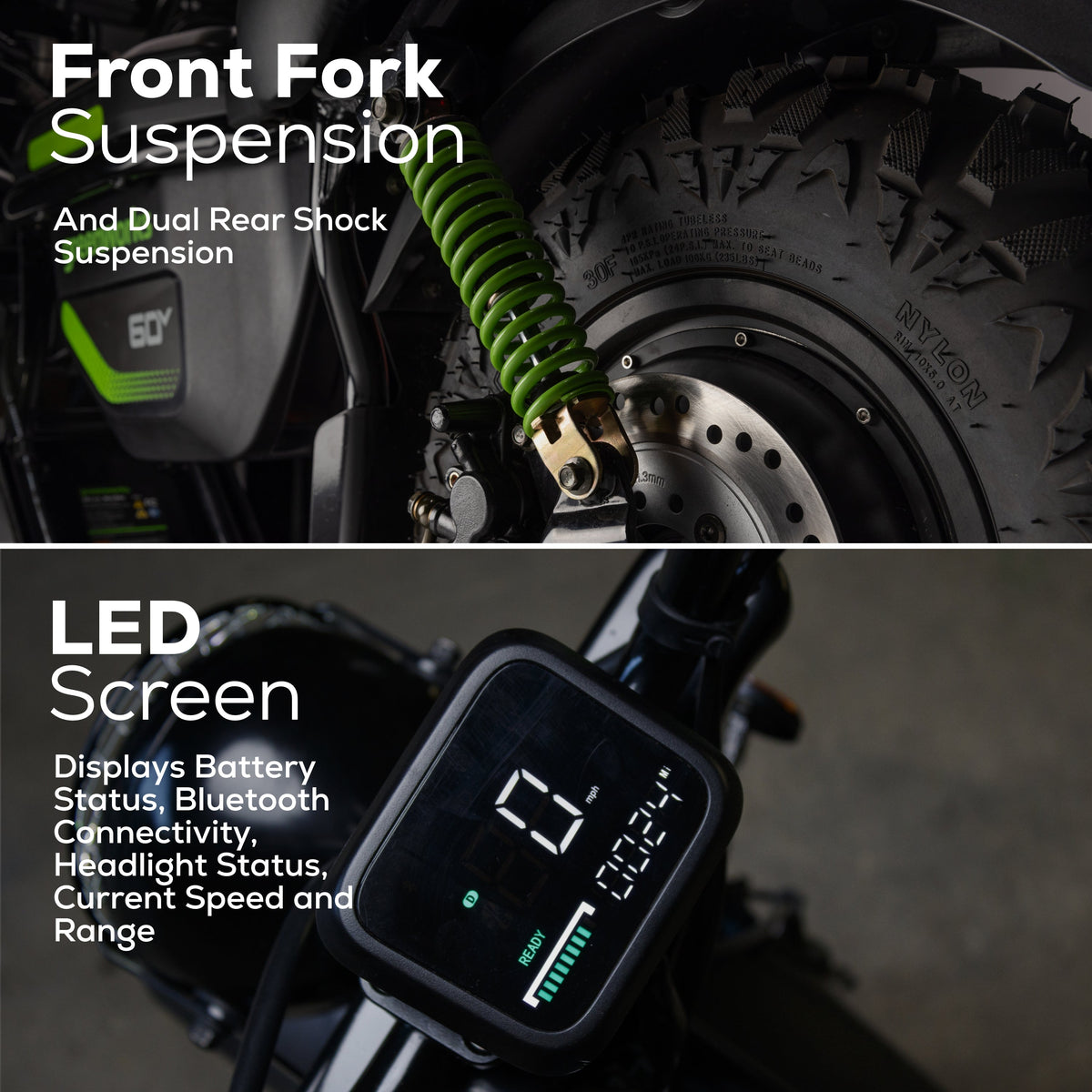 60V Gen 2 STEALTH Series Electric Mini-Bike: (2) 8.0 Ah Batteries and Dual-Port Rapid Charger