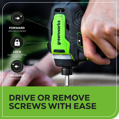 24V 1/4" 1950 in/lbs Brushless Impact Driver Kit (8-piece Bit Set and Tool Bag Included): (2) 2Ah Batteries and Charger