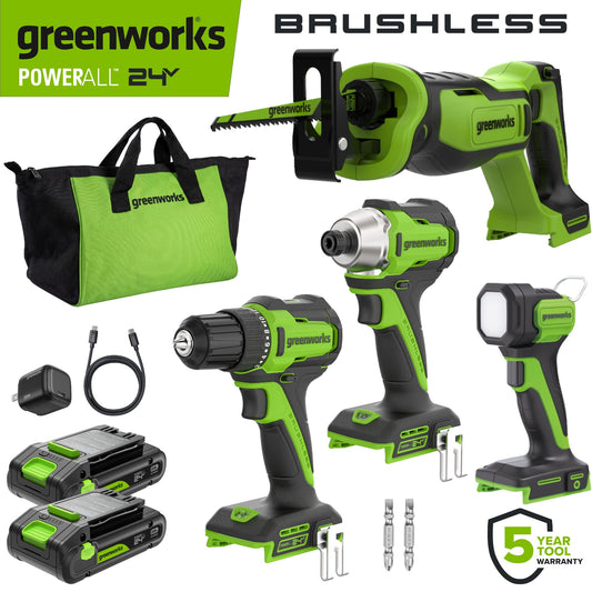 24V Cordless 280 in-lbs Drill/Driver Power Tool 4PC Combo Kit: (2) 2.0 Ah USB-C Batteries, 30W USB-C Charger Block, and 3' 100W USB-C Cable