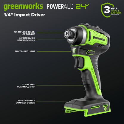 24V Cordless 400 in-lbs Drill/Driver Power Tool 6PC Combo Kit w/ (1) 4.0Ah & (1) 2.0Ah USB-C Batteries and Charger