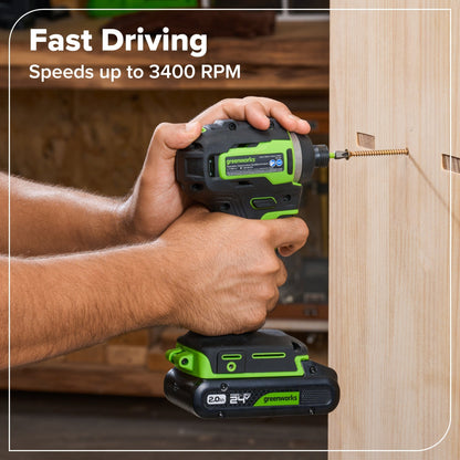 24V Cordless 400 in-lbs Drill/Driver Power Tool 8PC Combo Kit w/ (2) 4.0 Ah and (1) 2.0 Ah USB-C Batteries and Charger