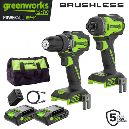 24V PowerAll Pro 530 in-lb Drill Driver and 2,200 in-lb Impact Driver Combo Kit, with (2) 2.0 Ah Batteries, 65W Charger, 3' Cable, Belt Clips, and Carrying Bag