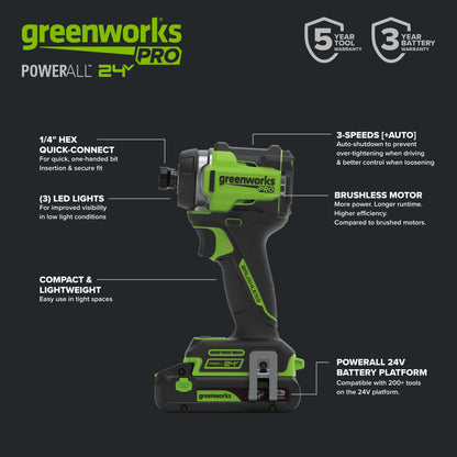 24V PowerAll Pro 530 in-lb Drill Driver and 2,200 in-lb Impact Driver Combo Kit, with (2) 2.0Ah Batteries, 65W Charger, 3' Cable, Belt Clips, Carrying Bag and 10-PCS Bit Set