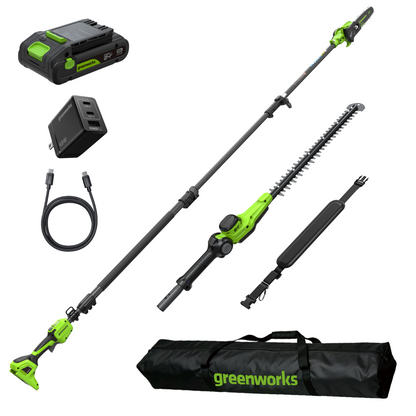 24V Brushless 8" Telescoping Pole Saw & 20" Pole Hedge Combo Kit: (1) 3.0 Ah Type-C Battery & 65W Charger with 3.3-Ft. Cable
