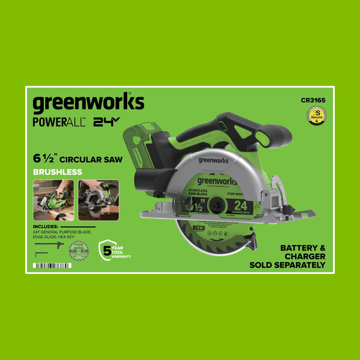 24V Cordless 280 in-lbs Drill/Driver Power Tool 3PC Combo Kit w/ 6-1/2" Circular Saw & 1-1/4" Reciprocating Saw : (2) 2.0Ah USB-C Battery, (2) 30W USB-C Charger, (2) 3' 100W USB-C Cable