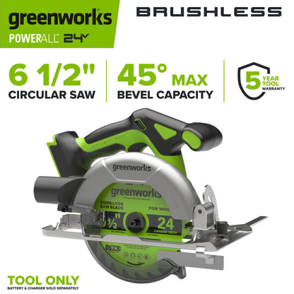 24V PowerAll 6-1/2" 5000RPM Circular Saw, Tool Only
