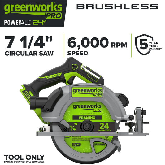 24V PowerAll Pro 7-1/4" 6000RPM Circular Saw, Tool Only