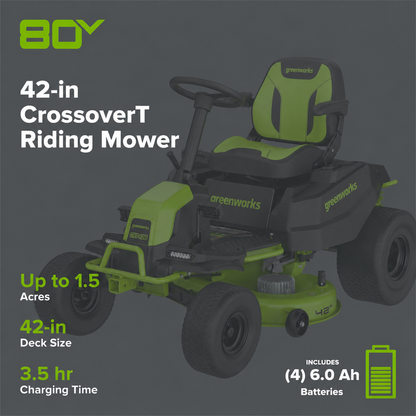 80V 42" CrossoverT Riding Lawn Tractor : (4) 6.0 Ah Batteries and 600-Watt Charger, CRT4282