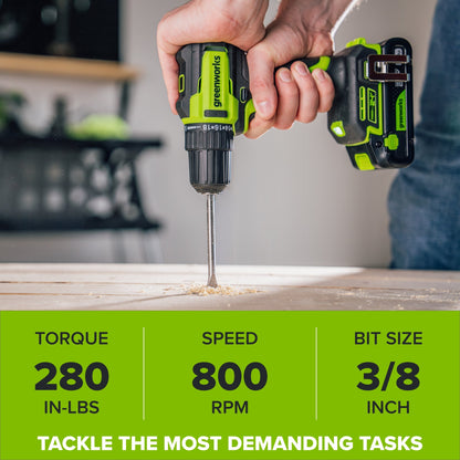24V Cordless 280 in-lbs Drill/Driver Power Tool 8PC Combo Kit: (2) 2.0 Ah USB-C Batteries, 30W USB-C Charger Block, and 3' 100W USB-C Cable