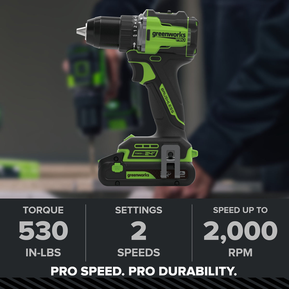 24V PowerAll Pro 1/2" 530 in-lb Drill Driver, with 2.0 Ah USB-C Battery, 30W USB-C Charger Block, 3' 100W USB-C Cable