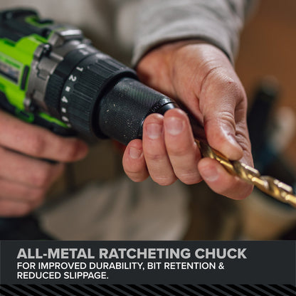 24V PowerAll Pro 1,350 in-lb 1/2" Hammer Drill, with 2.0 Ah USB-C Battery, 65W Charger, Belt Clip, and Auxiliary Handle