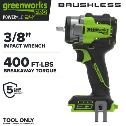 24V PowerAll Pro 400 ft-lb Breakaway Torque 3/8" Impact Wrench, Tool Only