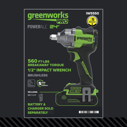24V PowerAll Pro 560 ft-lb Breakaway Torque 1/2" Impact Wrench, Tool Only