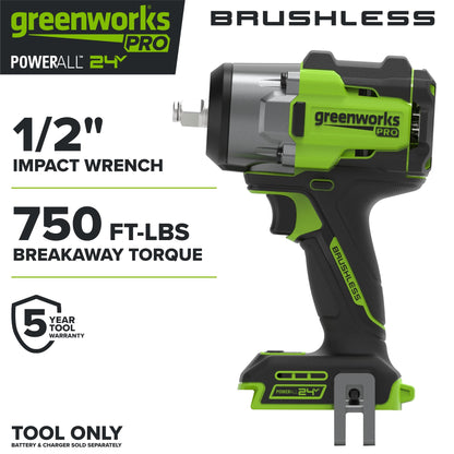 24V PowerAll Pro 750 ft-lb Breakaway Torque 1/2" Impact Wrench, Tool Only