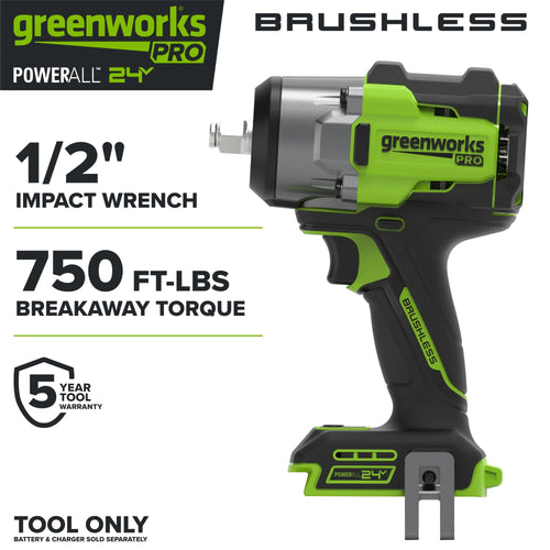 24V PowerAll Pro 750 ft-lb Breakaway Torque 1/2" Impact Wrench, Tool Only