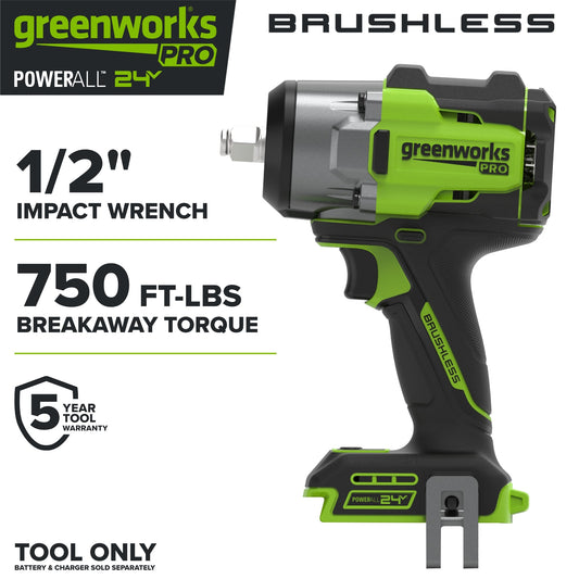 24V PowerAll Pro 750 ft-lb Breakaway Torque 1/2" Impact Wrench, Tool Only