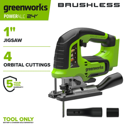 24V PowerAll Jigsaw with Blade, Dust Port Adapter, and Tube Adapter