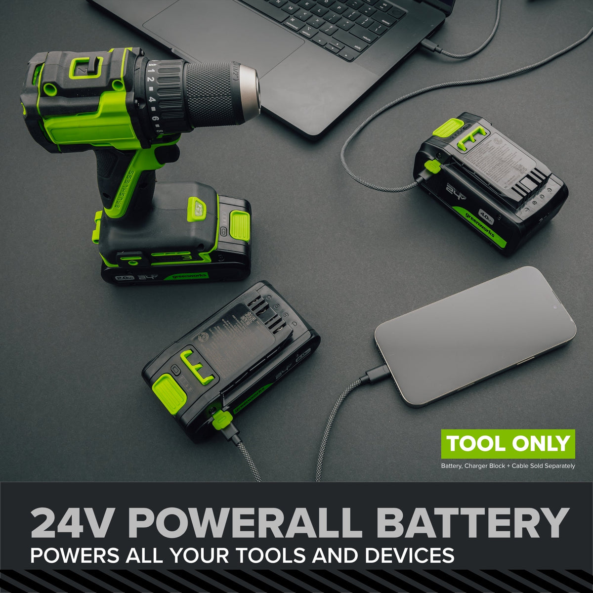 24V PowerAll Pro 5" Orbital Sander, Tool Only, with Dust Bag, Edge Guard, and (3) Pieces of 80 Grit Sanding Paper