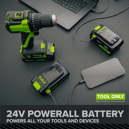 24V PowerAll Pro 5" Orbital Sander, Tool Only, with Dust Bag, Edge Guard, and (3) Pieces of 80 Grit Sanding Paper