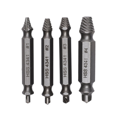 4-Piece Screw Extractor Set, #1-#4 Sizes, for Use with Impact and Drill Drivers