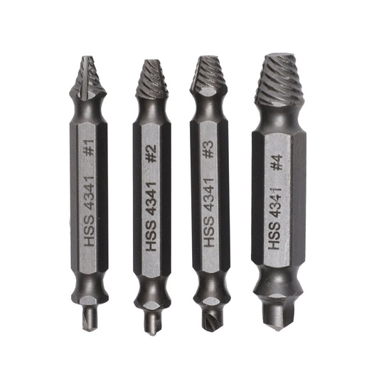 4-Piece Screw Extractor Set, #1-#4 Sizes, for Use with Impact and Drill Drivers