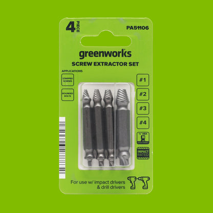 4-Piece Screw Extractor Set, #1-#4 Sizes, for Use with Impact and Drill Drivers