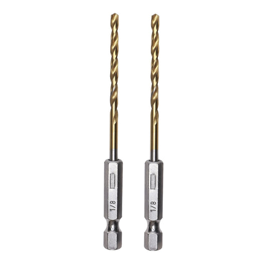 1/8" Drill Bit for Metal, Wood, PVC or more, Impact-Rated, 135˚ Split Point, 1/4" Hex Quick-Connect Base