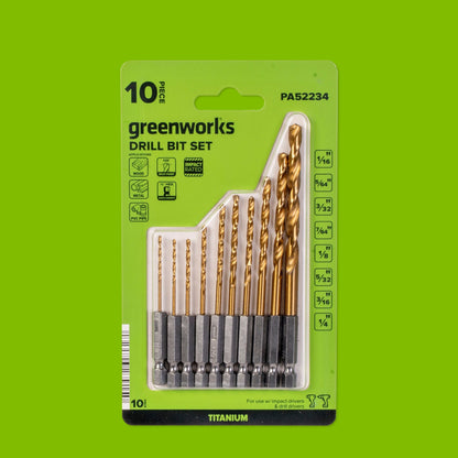 Half Ground 10-PC Hex Shank Titanium Drill Bit Set