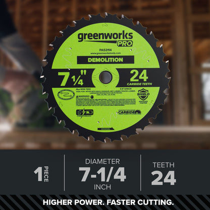 Pro 24-Tooth 7-1/4" Demolition Circular Saw Blade with Construction-Grade Carbide Teeth
