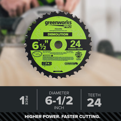 Pro 24-Tooth 6-1/2" Demolition Circular Saw Blade with Construction-Grade Carbide Teeth
