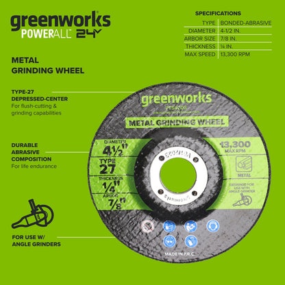 1-PC 4-1/2"  Type 27 Metal Grinding Wheel 7/8" Arbor
