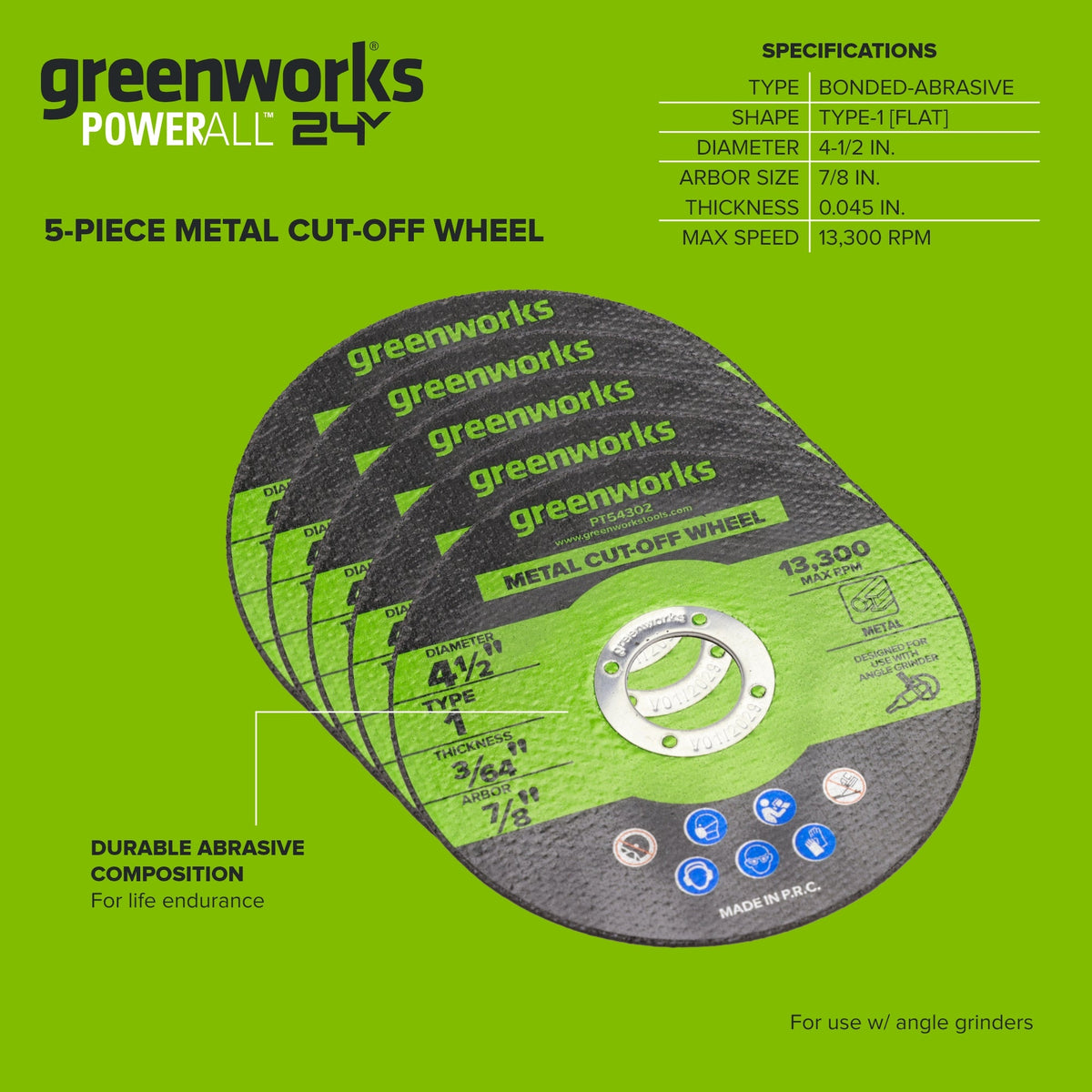 24V PowerAll Pro 4-1/2" Angle Grinder Kit with Grinding Wheel & 5-Pack of Turbo-Rim Diamond Wheels Set