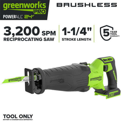 24V PowerAll Pro 1-1/4" Reciprocating Saw with Blade, 3,200 SPM