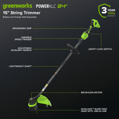 24V 15" Cordless Battery Brushless String Trimmer (Tool Only)